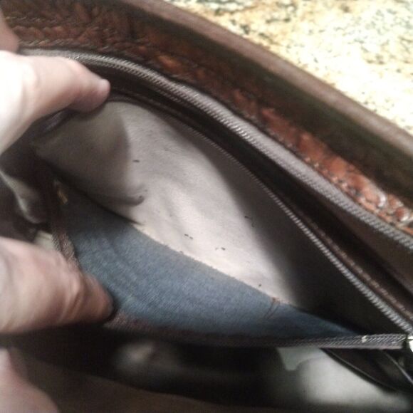 Vintage Brahmin Purse Pecan Croc Black Leather Combo Shoulder Handbag - Picture 11 of 16